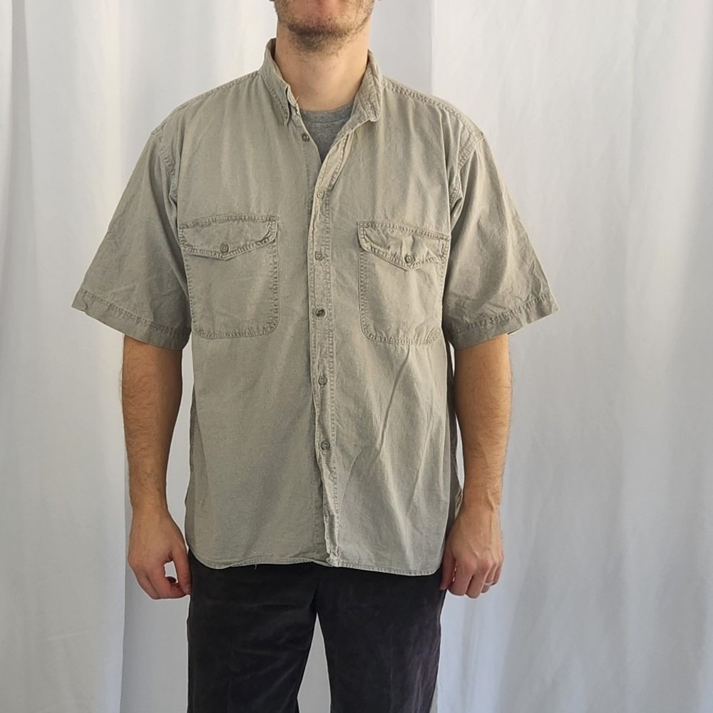 80s Gray 100% Cotton‎ Short Sleeve Button Down Shirt